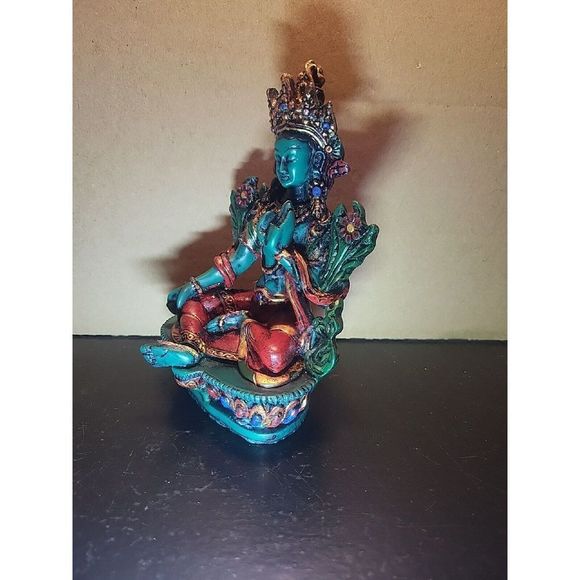 Handcrafted Green Tara Buddha Statue Home Decor - Spiritual Religious Statue - Picture 5 of 6